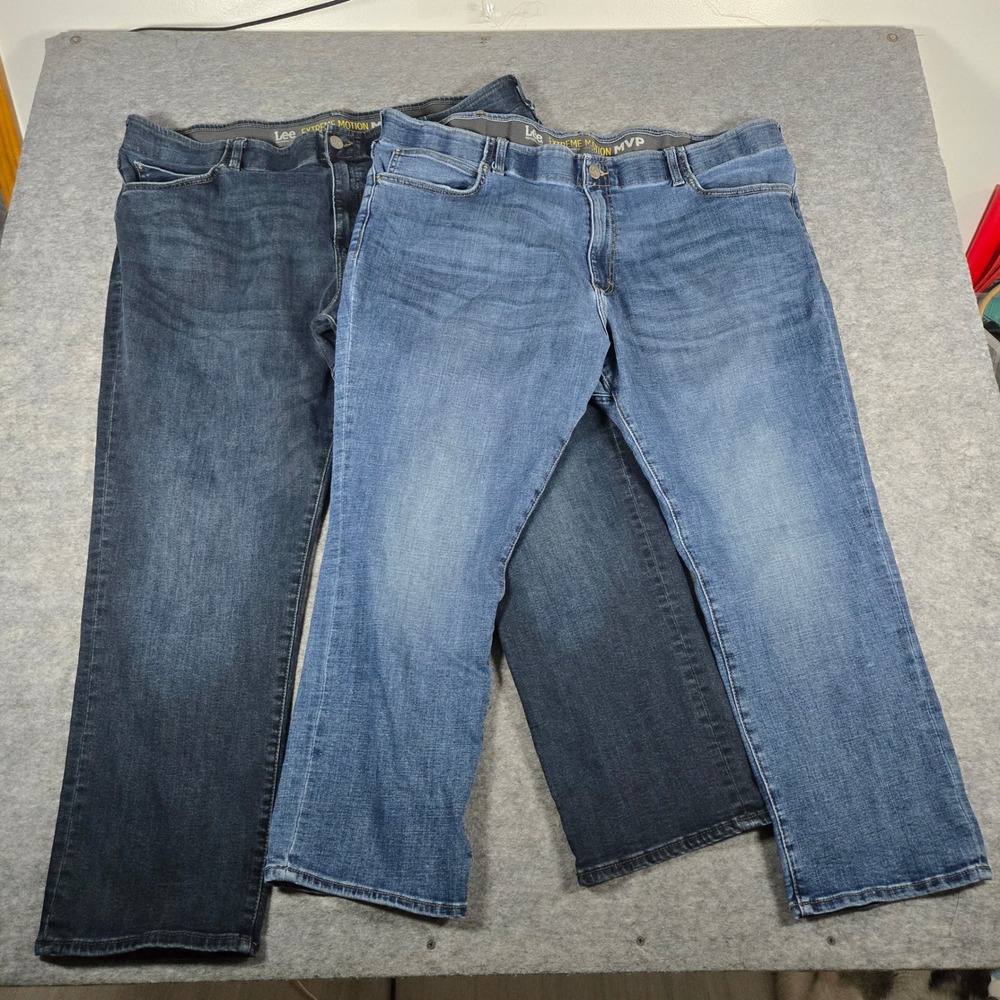 Lee Mens Blue Extreme Motion MVP Straight Tapered Leg Jeans 46x30 2-Pack